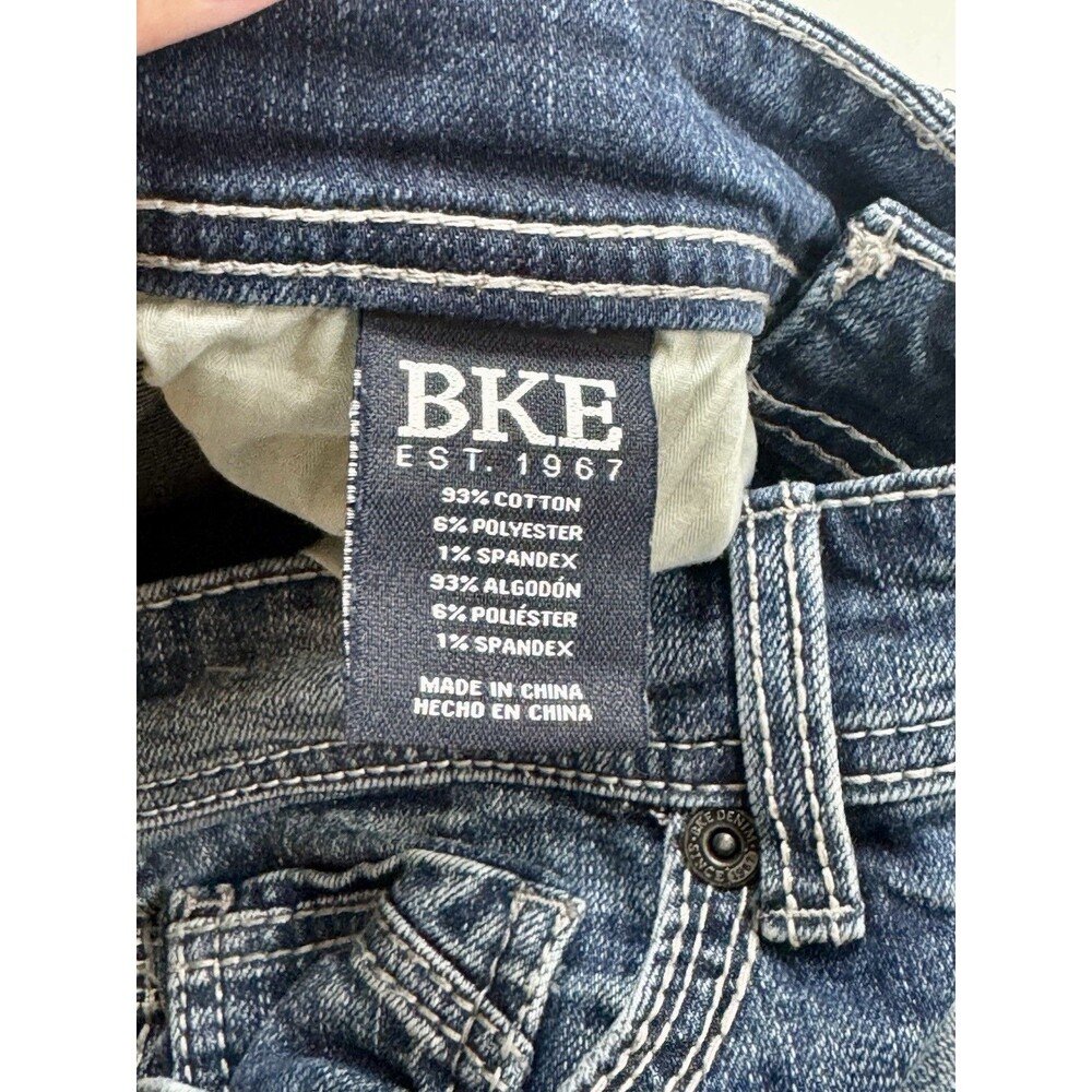 BKE Alec Straight Jeans Krypton Blue Whiskered Distressed Stretch Men's 28x32 - Picture 8 of 9